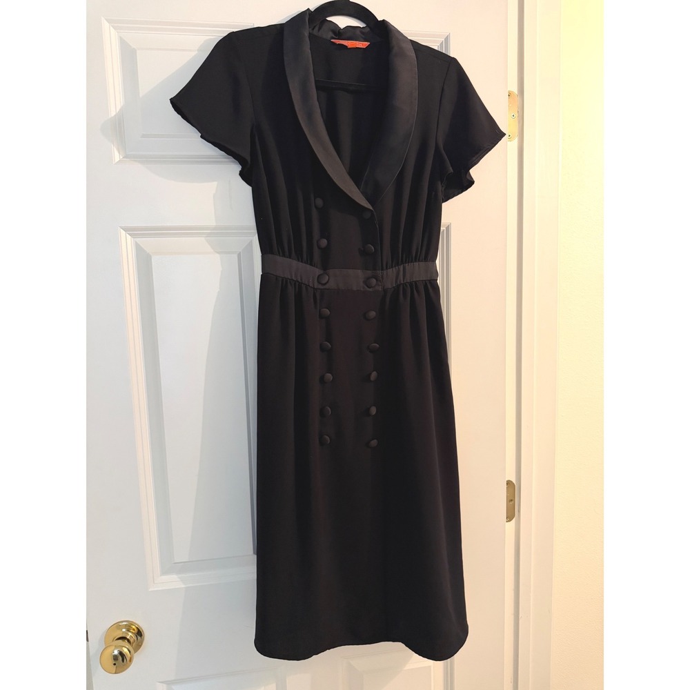 ModCloth Black Satin Collar Double Breasted Midi Dress Small Tuxedo Style - Picture 13 of 13
